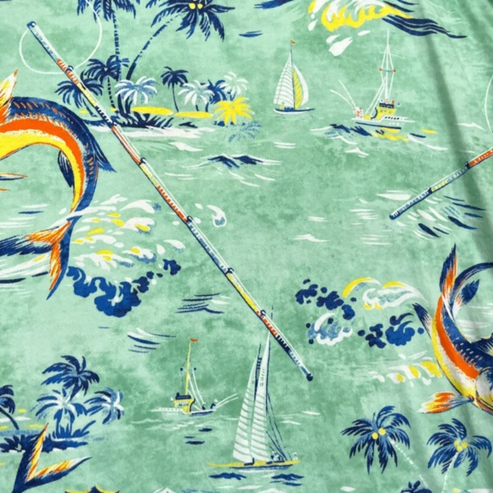 Polo Ralph Lauren Shirt Mens Medium Green Marlin Tropical‎ Fishing Short Sleeve - Picture 10 of 12